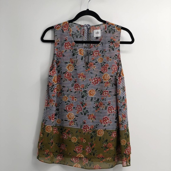 CAbi Tops - Cabi Blouse Floral Striped Sleeveless A-Line Scoop Neck Multicolored Medium